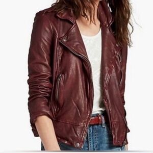 Lucky Brand Merlot Burgundy Soft Leather Moto Jacket, sz M - pre-loved/broken in
